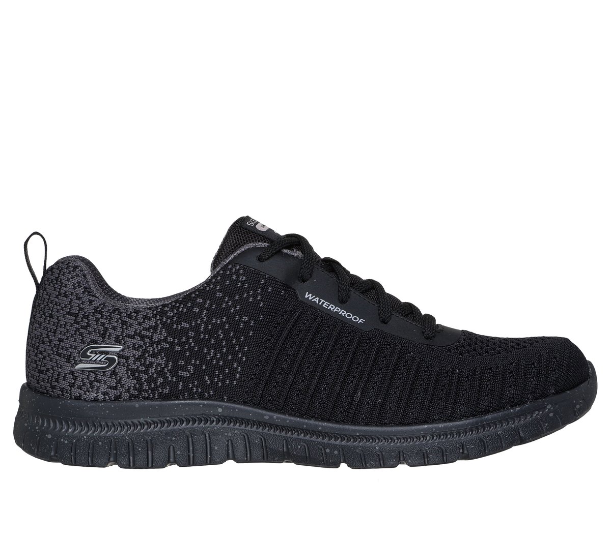 Skechers Women's Black,Charcoal Waterproof: Virtue - Dryspell Sneaker In Black/Charcoal, Size 6.5 | Textile/Synthetic, Vegan