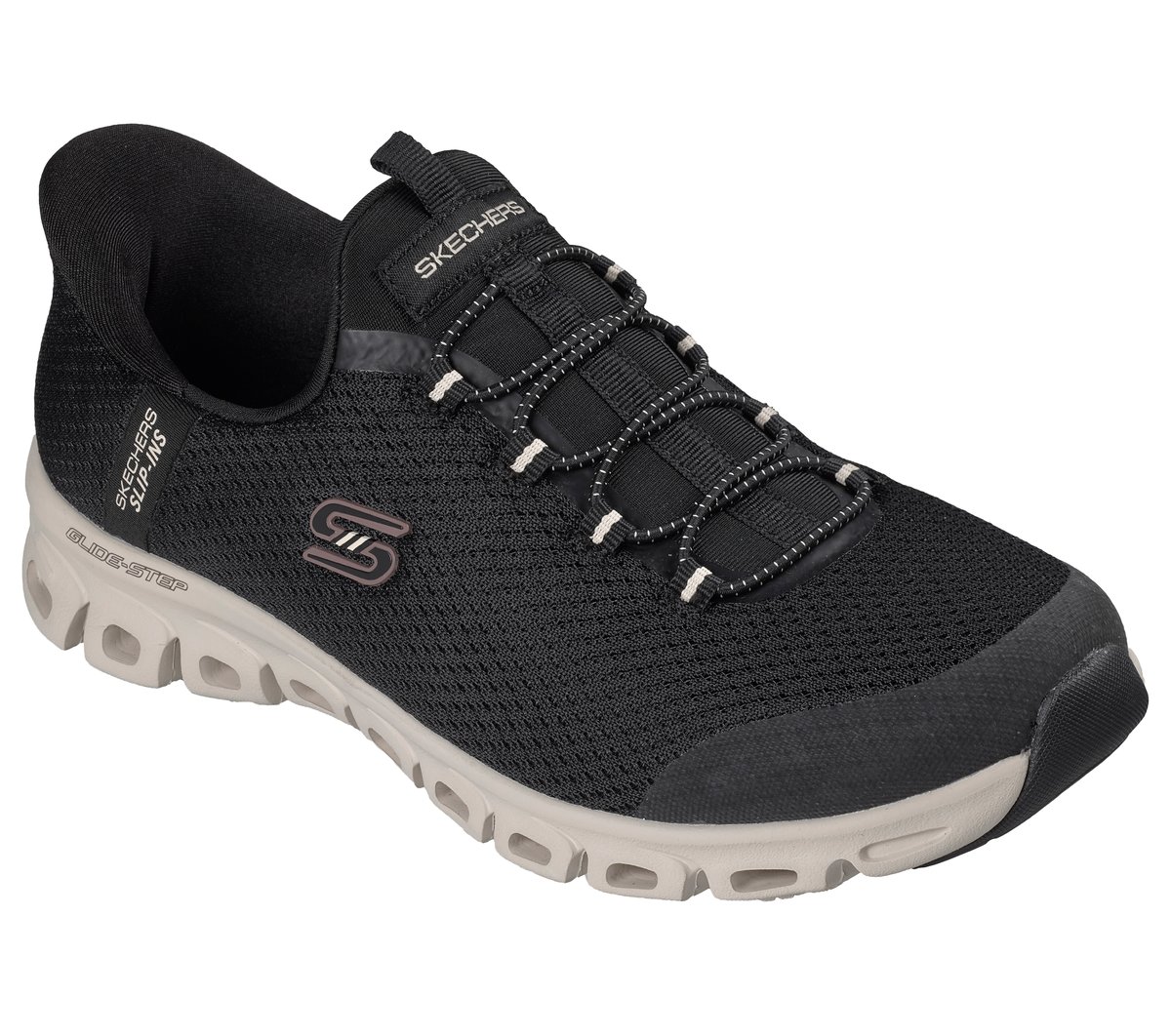 Skechers Slip-Ins: Glide-Step - Vibey Chaussures Moyen Width en Noir/Beige, Vegan, Lavable en machine