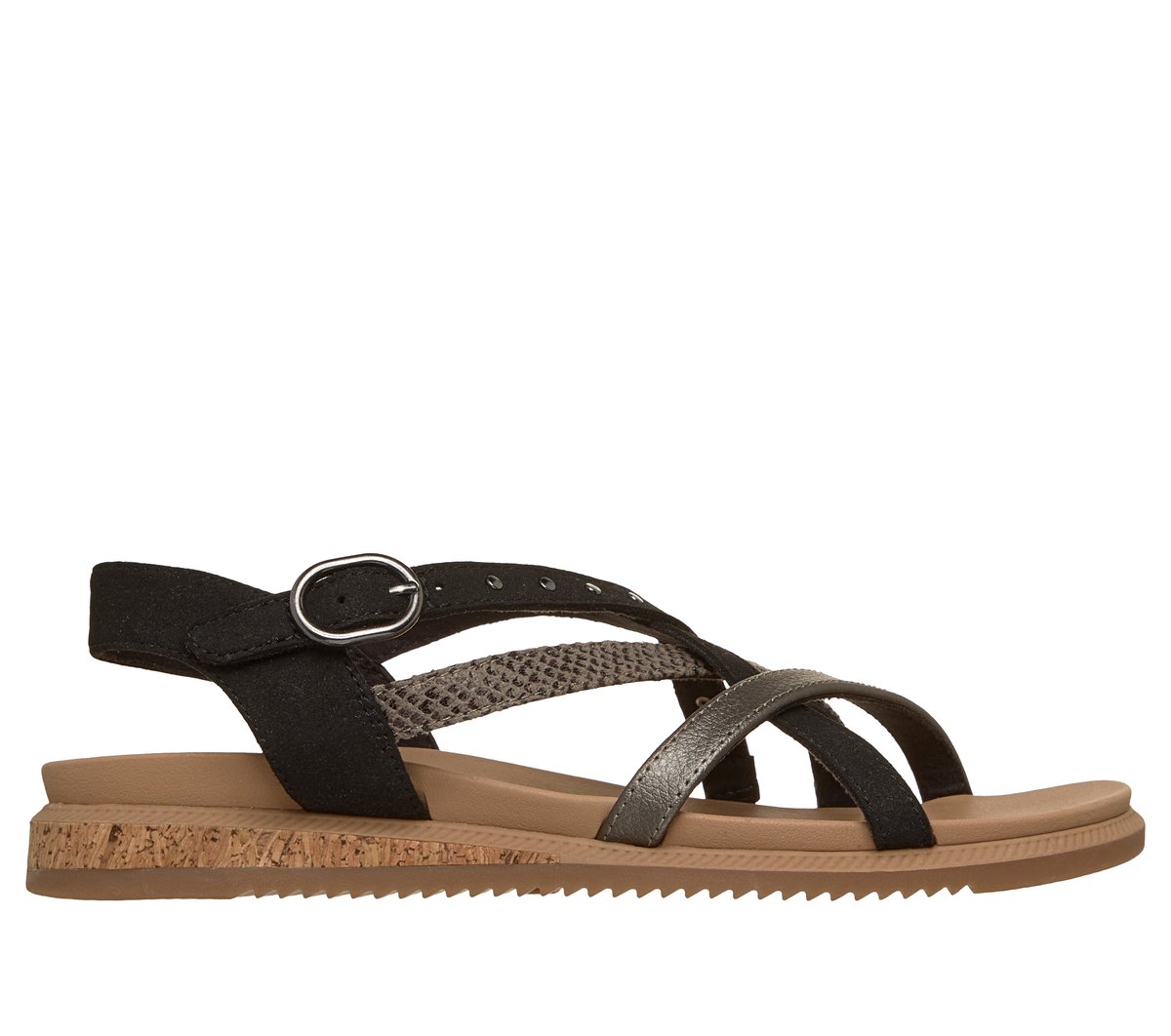 Skechers Women's Black Bobs Desert Kiss Low - Seaside Sling Sandals In Size 4 | Synthetic/Textile/Metal, Vegan, Machine Washable