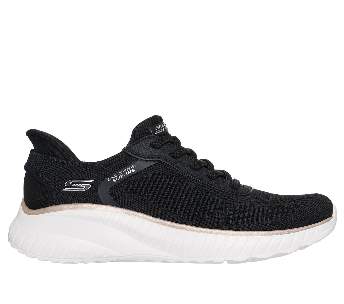Skechers Slip-ins: BOBS Sport Squad Chaos en Negro/Oro, talla 38, Vegan