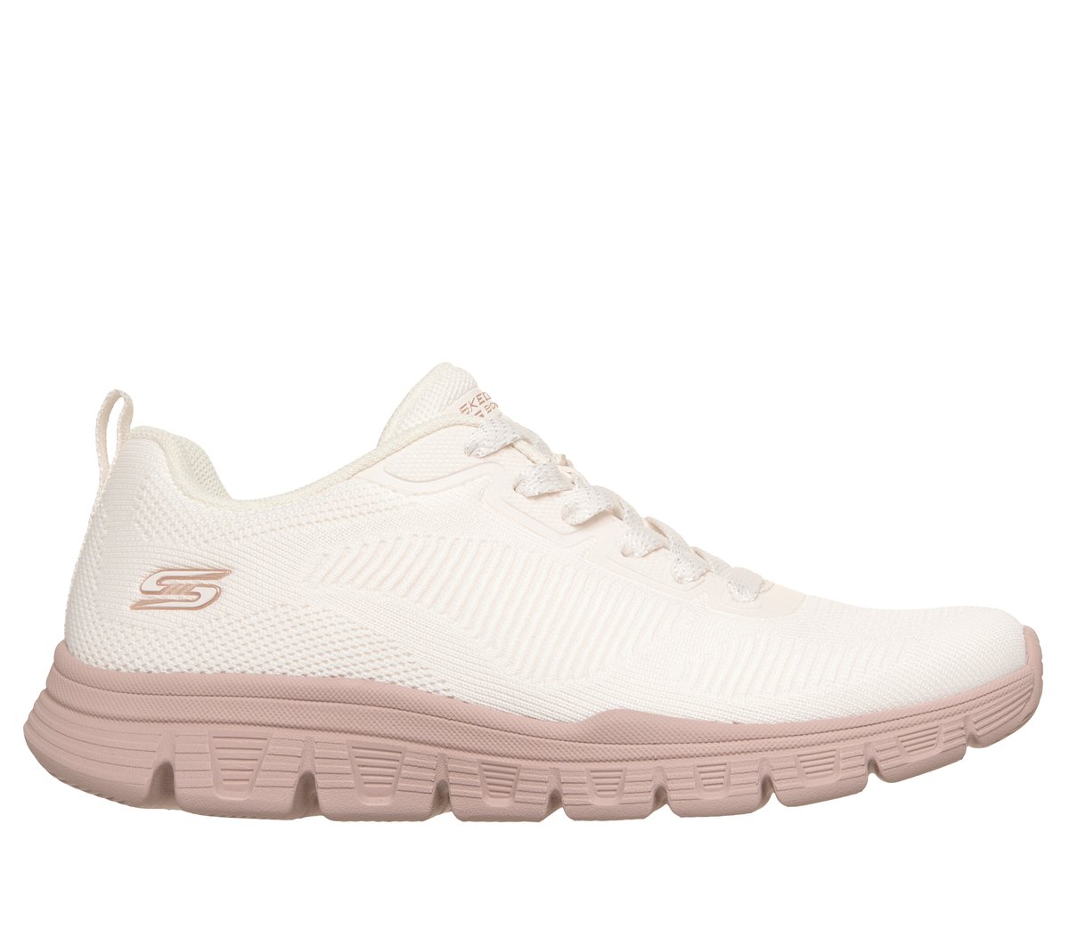 Skechers Donna Bobs Sport B Lite Sneaker In Bianco/Rosa, Taglia 35, Vegan, Lavabile In Lavatrice