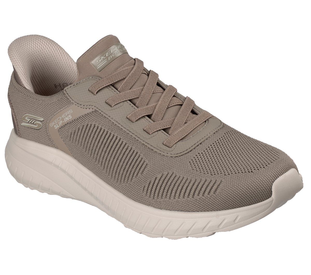 Skechers Slip-ins: BOBS Sport Squad Chaos - Solid Step Chaussures Moyen Width en Taupe Foncé, Vegan, Lavable en machine
