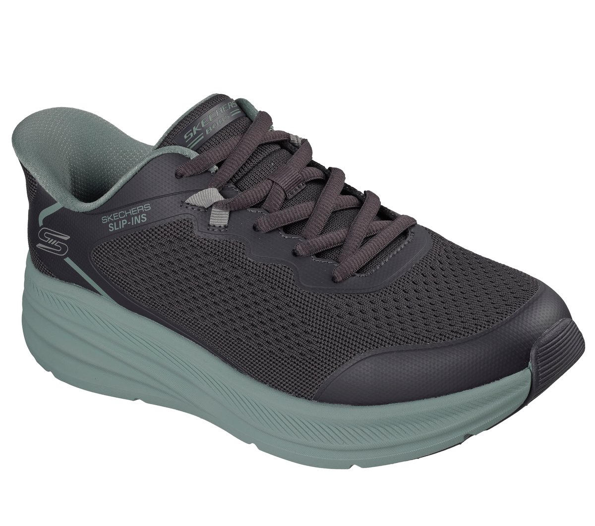Skechers Slip-ins: BOBS Skillz Chaussures Moyen Width en Gris Anthracite/Vert, Lavable en machine