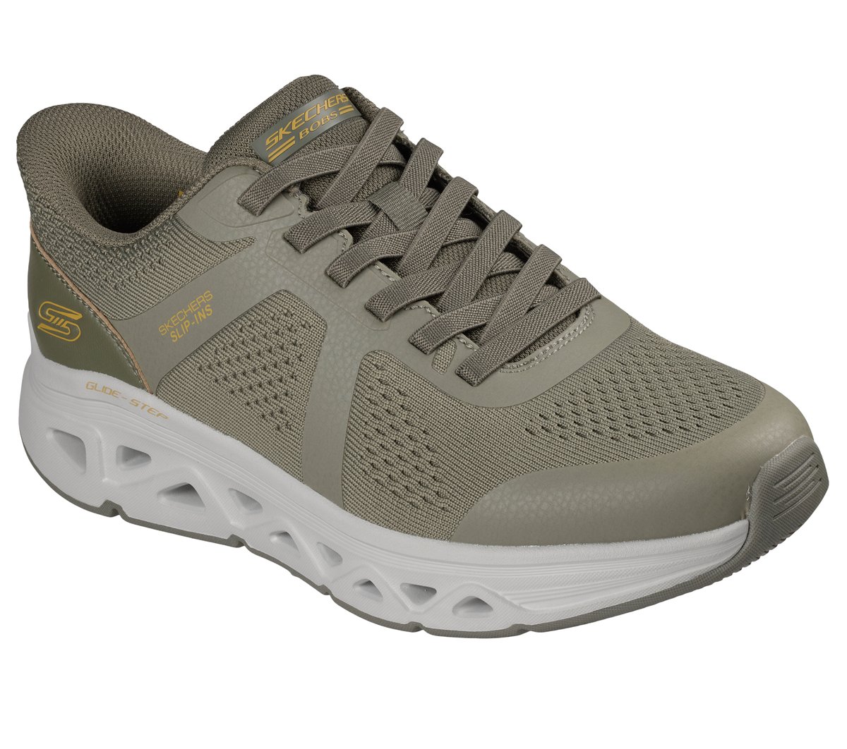 Skechers Slip-ins: BOBS Sport Arc Waves Remix - Feel Grounded Chaussures Moyen Width en Olive, Lavable en machine