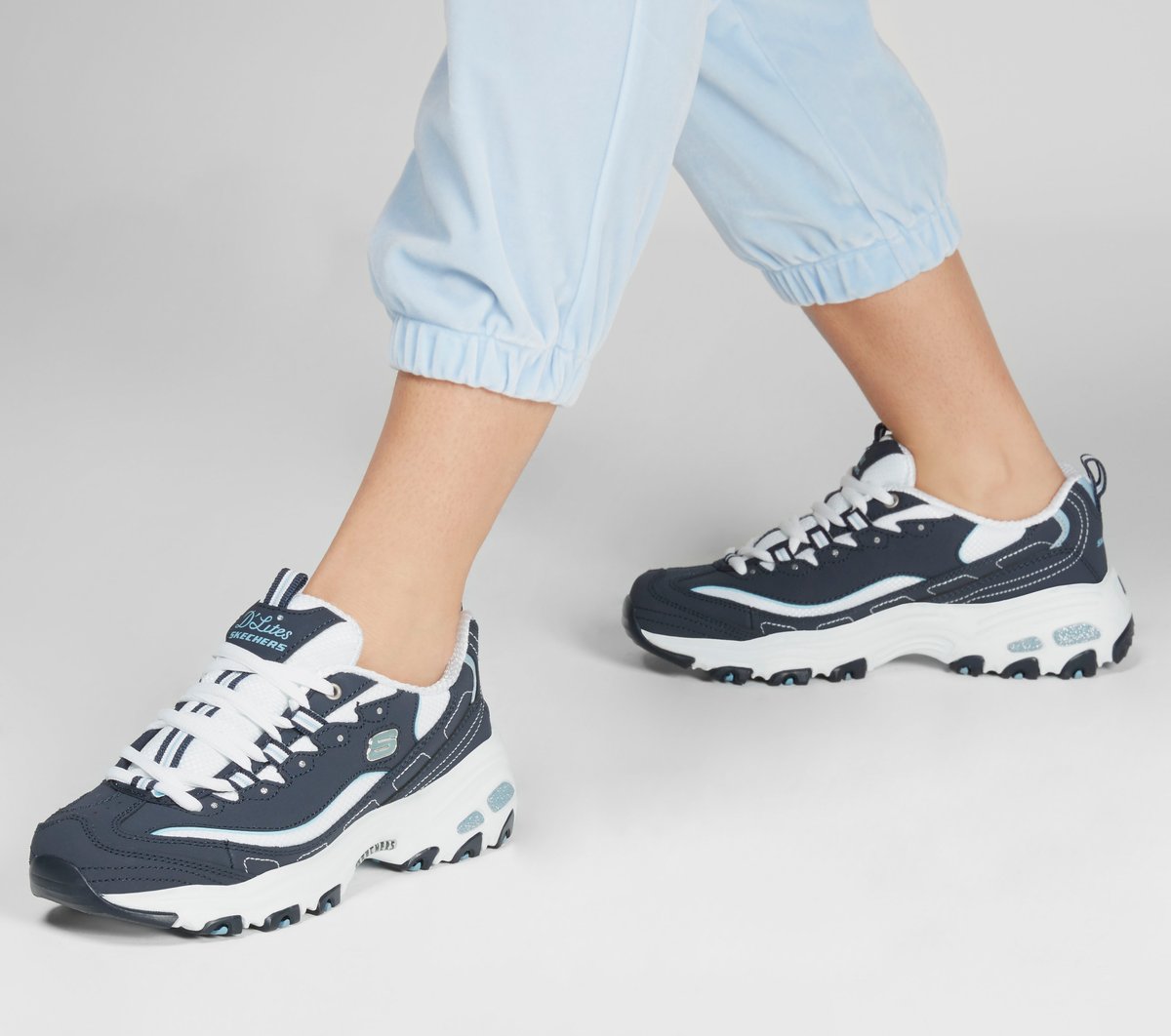 Skechers D'Lites - Biggest Fan Chaussures Moyen Width en Bleu Marine/Blanc