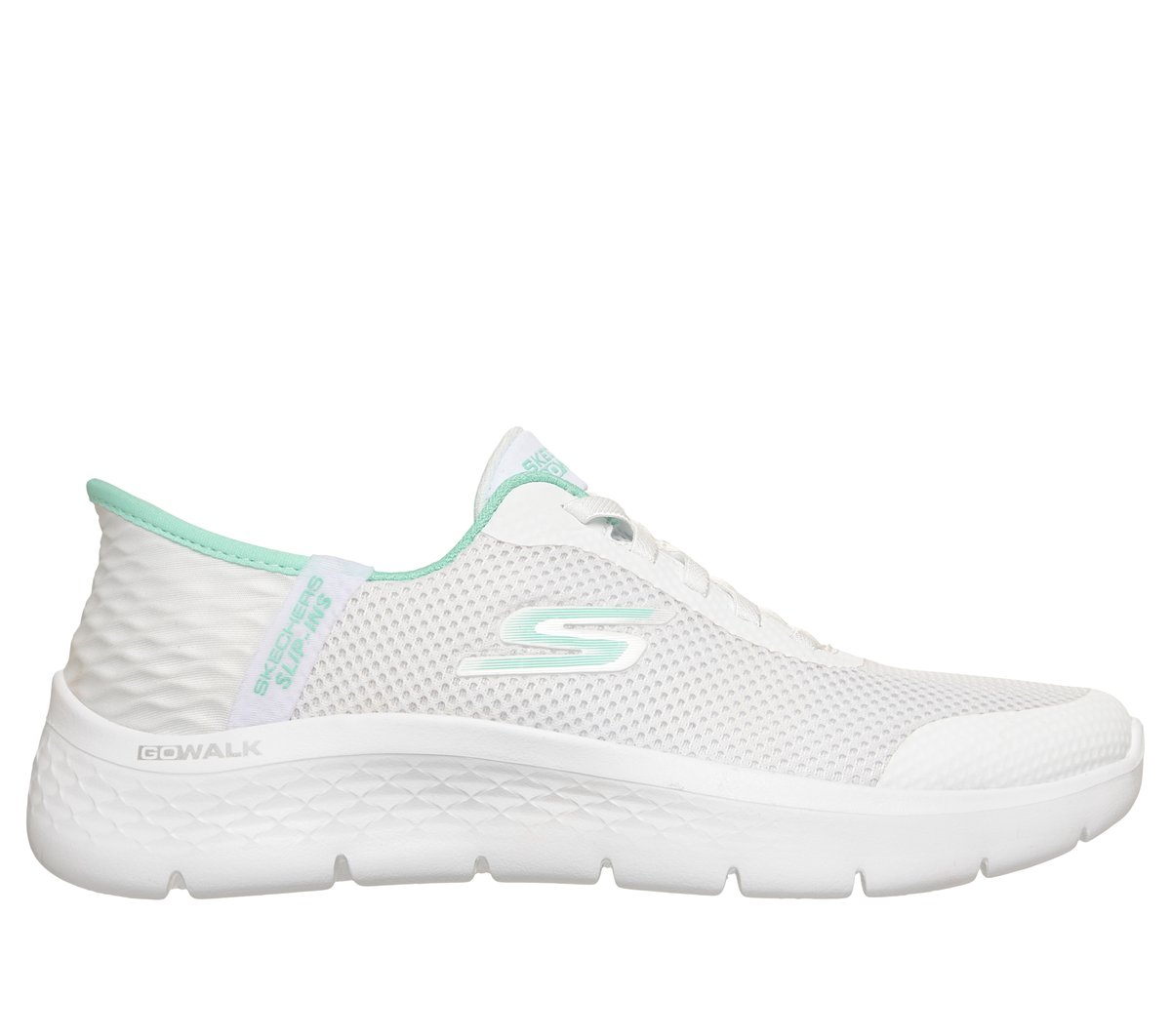 Skechers Women's Slip-Ins: Go Walk Flex - Grand Entry Sneaker In White/Mint, Size 5.5 | Textile/Synthetic, Vegan, Machine Washable