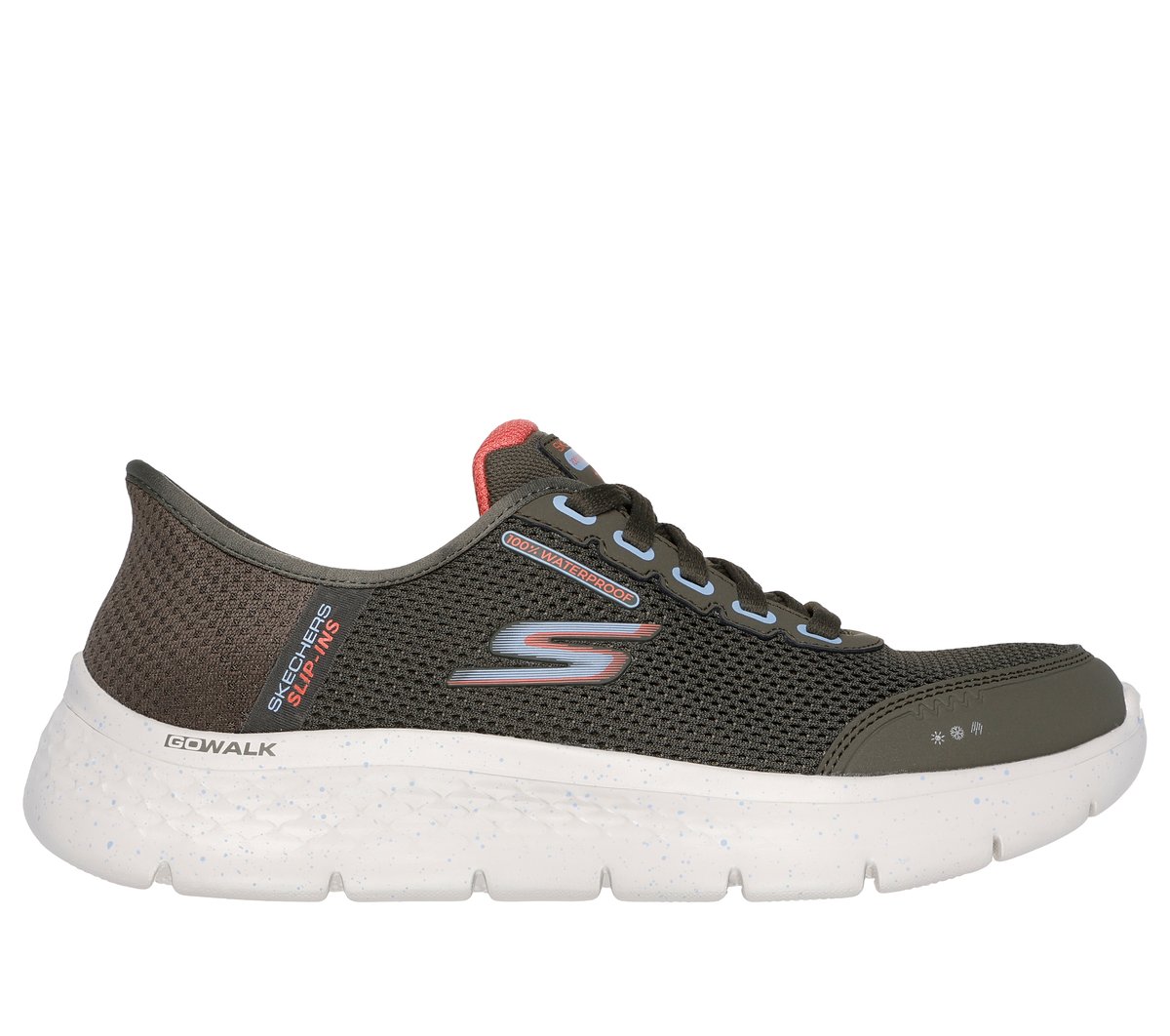Skechers Slip-ins Waterproof: GO WALK Flex - Clear Creek en Oliva, talla 36.5, Vegan