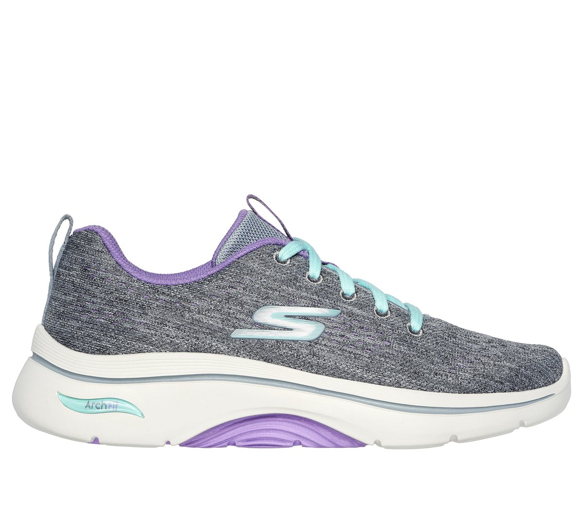 Skechers Women's GO WALK Arch Fit 2.0 - Vivid Sunset Sneaker in Gray/Lavender, Size 3.5 | Textile/Synthetic, Vegan, Machine Washable-image-196989932705