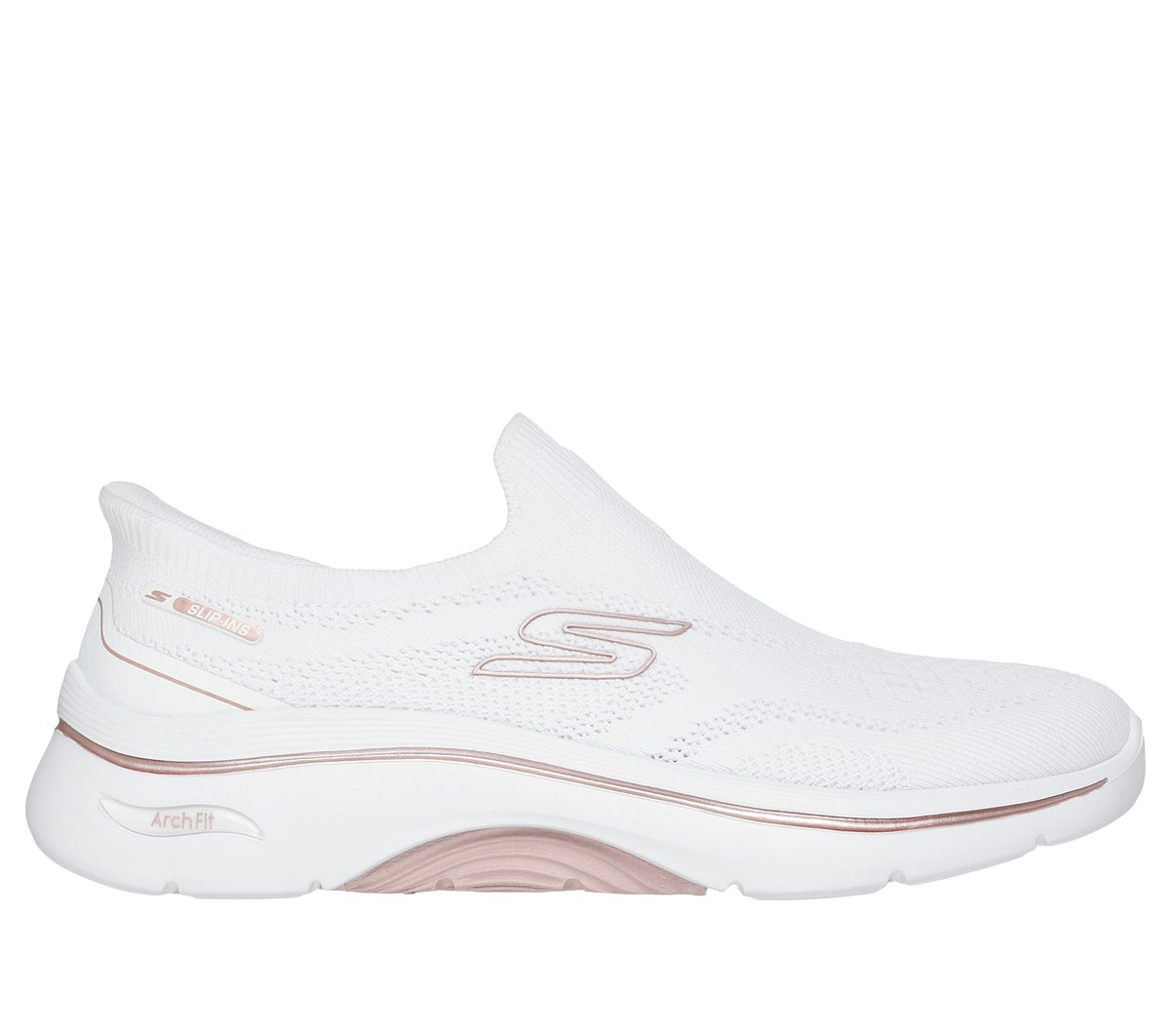 Skechers Slip-Ins: GO WALK Arch Fit 2.0 - Tatum en White Rose Gold, talla 38, Vegan