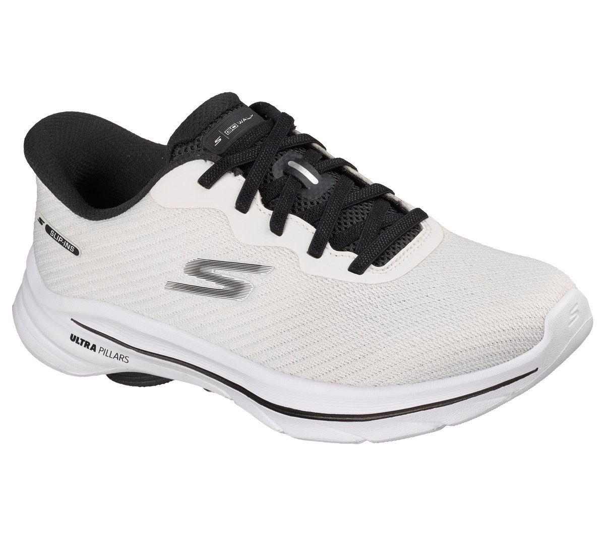 Skechers Slip-ins: GO WALK 8 - Nadia Chaussures Moyen Width en Blanc/Noir, Vegan, Lavable en machine