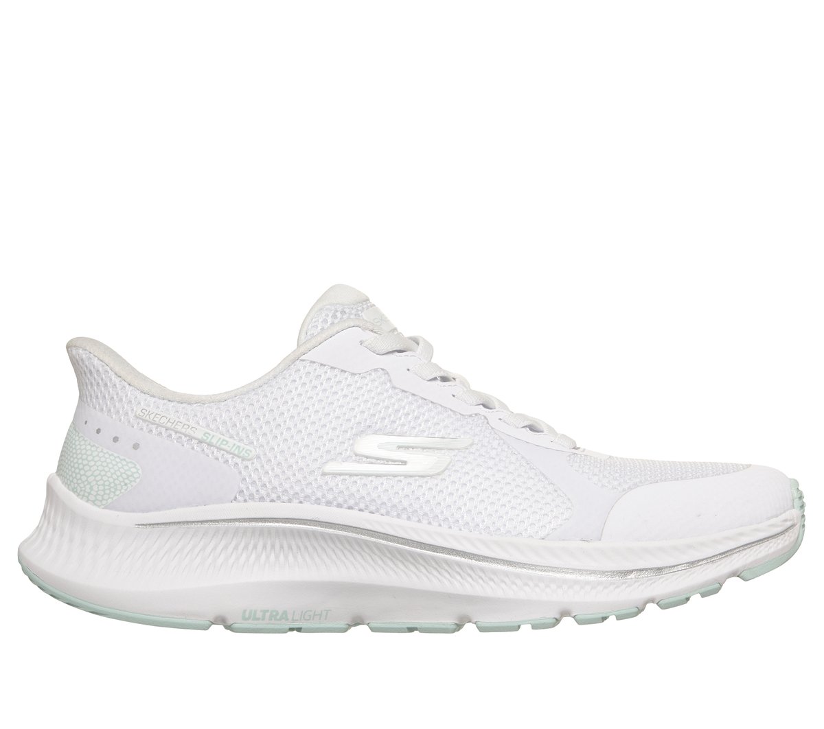 Skechers Women's White,Light Blue Slip-Ins: Go Run Consistent 2.0 - Captiva Sneaker In White/Light Blue, Size 4.5 | Textile/Synthetic, Machine Washable