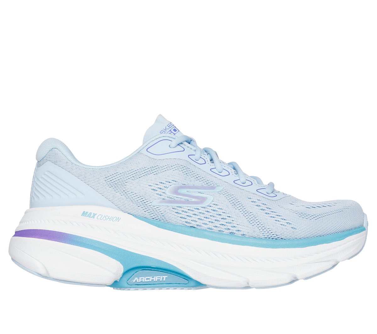 Skechers Max Cushioning Arch Fit 2.0 - Avenida en Azul Claro/Morado, talla 35, Vegan