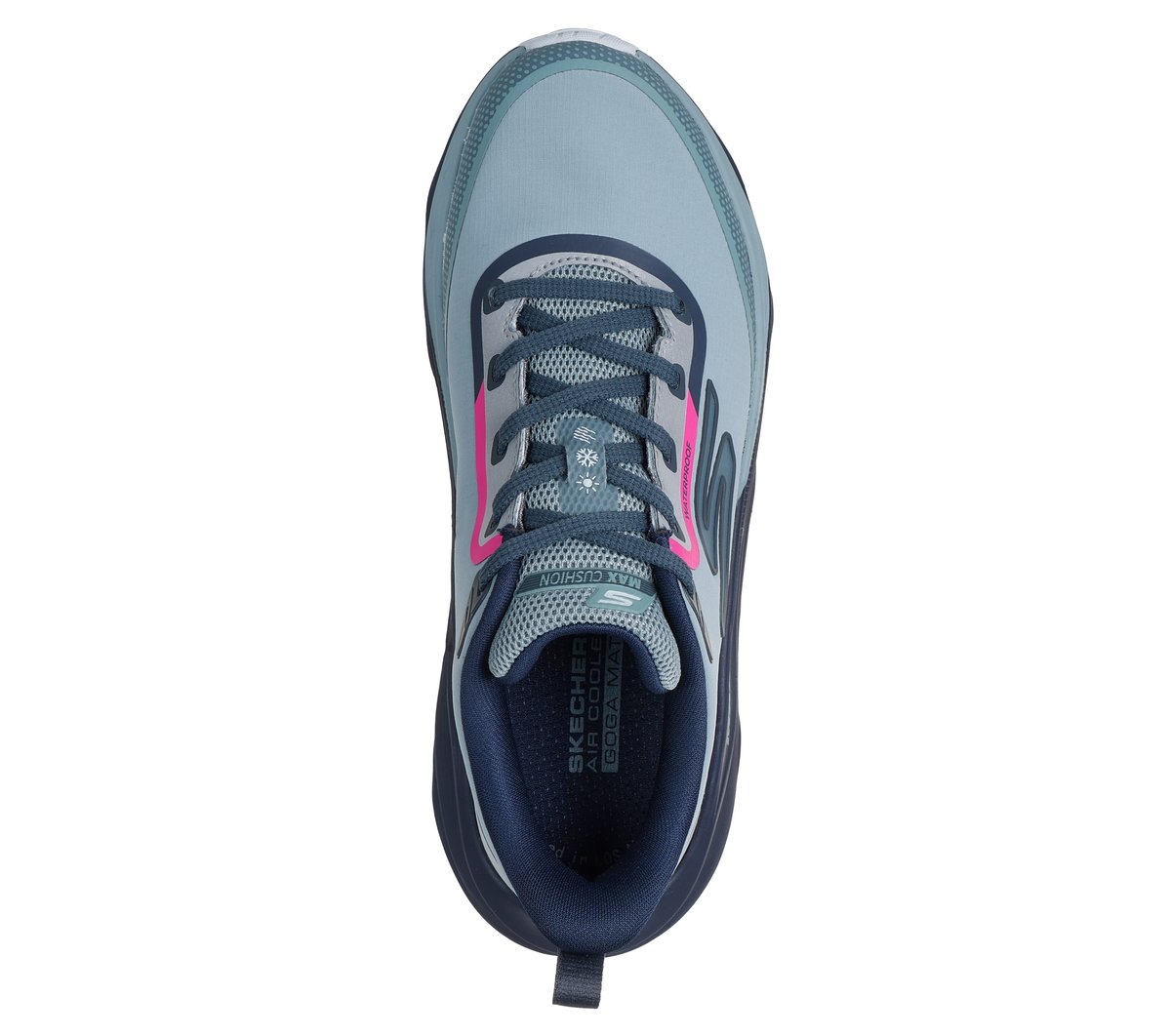Skechers Waterproof: Max Cushioning Max Run - Vorteza Moyen Width en Gris Ardoise, Vegan