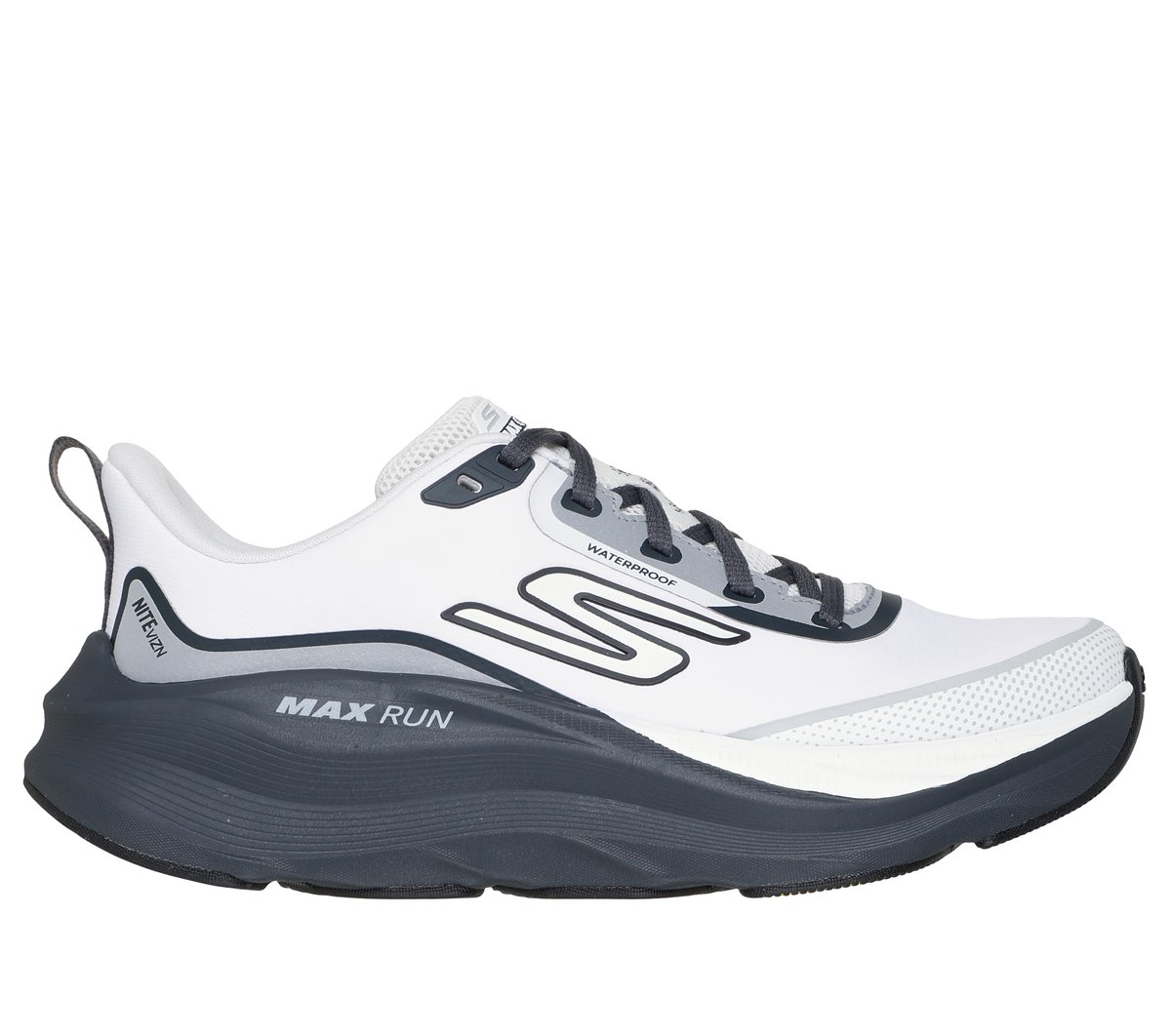 Skechers Waterproof: Max Run - Vorteza en Blanco/Marengo, talla 37.5, Vegan