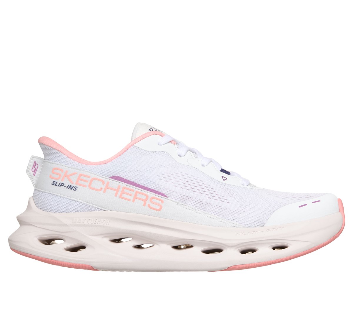 Skechers Slip-ins: Max Cushioning Glide-Step en Blanco/Rosa, talla 40, Vegan