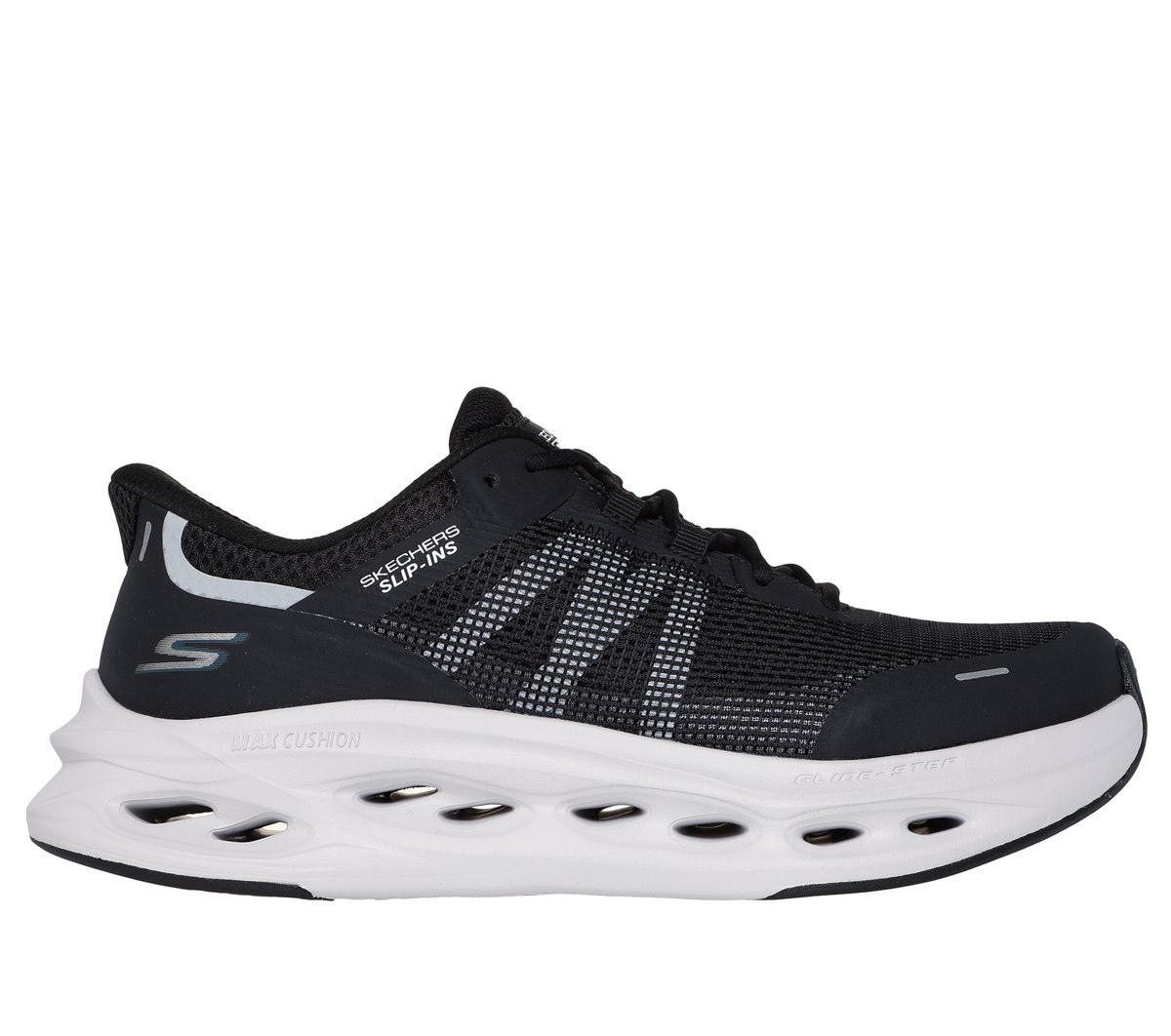 Skechers Slip-ins: Max Cushioning Glide-Step - Aberdeen en Negro/Blanca, talla 41, Vegan