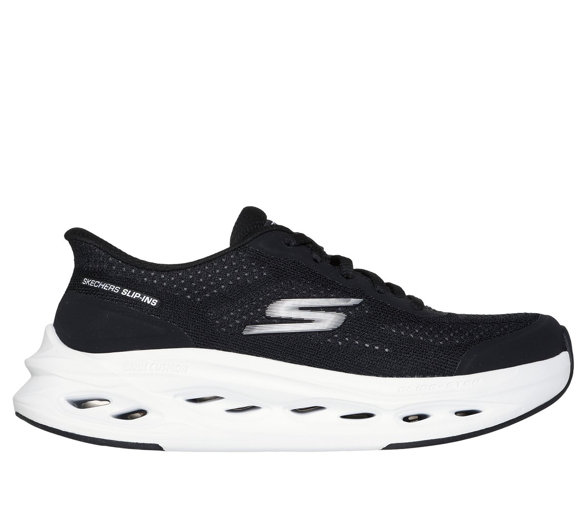 Skechers Skechers Women's Slip-ins: Max Cushioning Glide-Step - Hartford Sneaker in Black/White, Size 4.5 | Textile/Synthetic, Vegan, Machine Washable