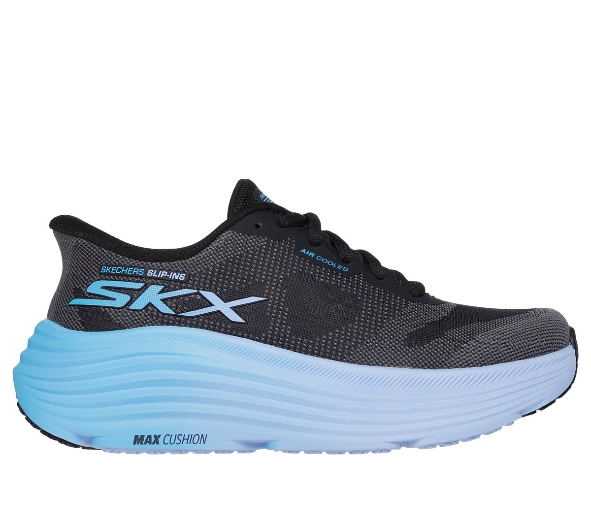 Skechers Slip-ins: Max Cushioning Endeavour - Hallandale en Negro/Azul, talla 40, Vegan