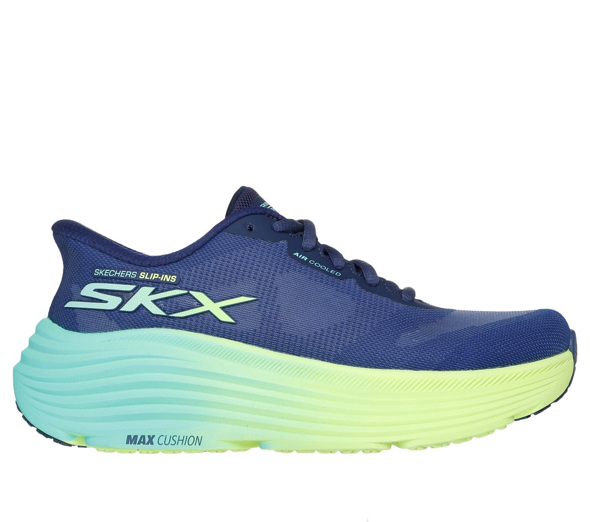 Skechers Women's Navy Blue,Lime Slip-Ins: Max Cushioning Endeavour - Hallandale Sneaker In Navy Blue/Lime, Size 6.5 | Textile/Synthetic, Vegan, Machine Washable
