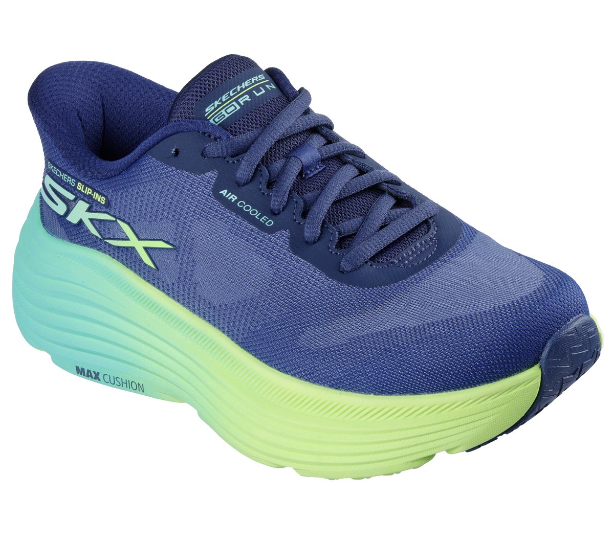 Skechers Slip-ins: Max Cushioning Endeavour - Hallandale Moyen Width en Bleu Marine/Vert-Lime, Vegan, Lavable en machine