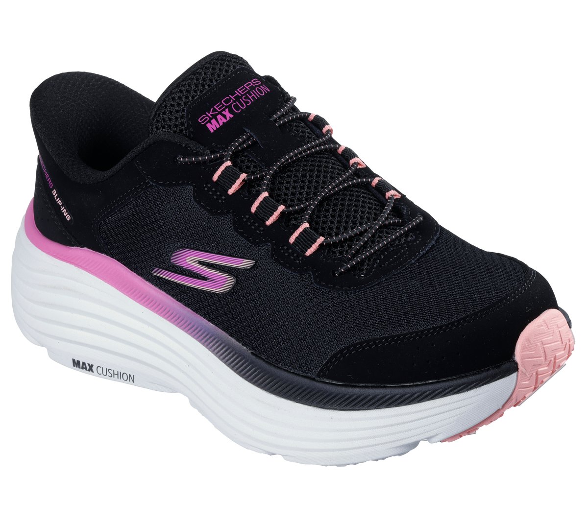 Skechers Slip-ins: Max Cushioning Endeavour - Cardova Moyen Width en Noir/Rose