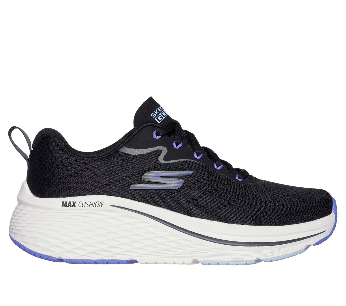 Skechers Donna Max Cushioning Elite 2.0 - Levitate Sneaker In Nero/Porpora, Taglia 37.5 Wide , Vegan