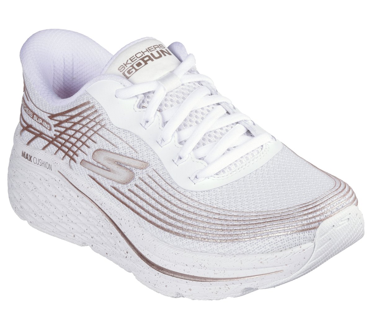Skechers Slip-ins: Max Cushioning Elite 2.0 - Kaplan Moyen Width en White Rose Gold, Vegan, Lavable en machine