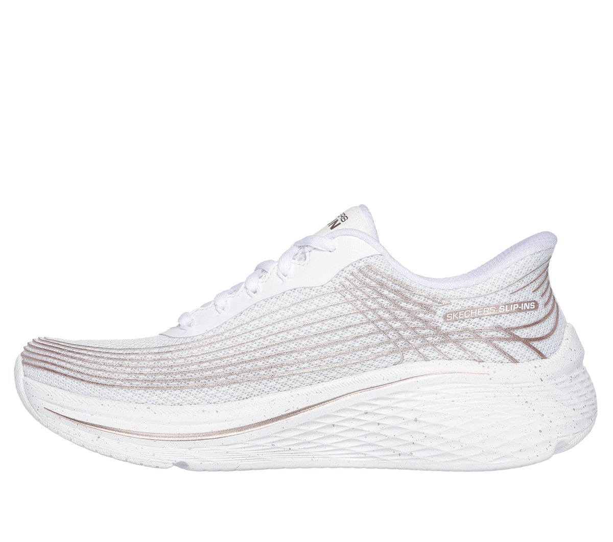 Skechers Slip-ins: Max Cushioning Elite 2.0 - Kaplan Moyen Width en White Rose Gold, Vegan, Lavable en machine