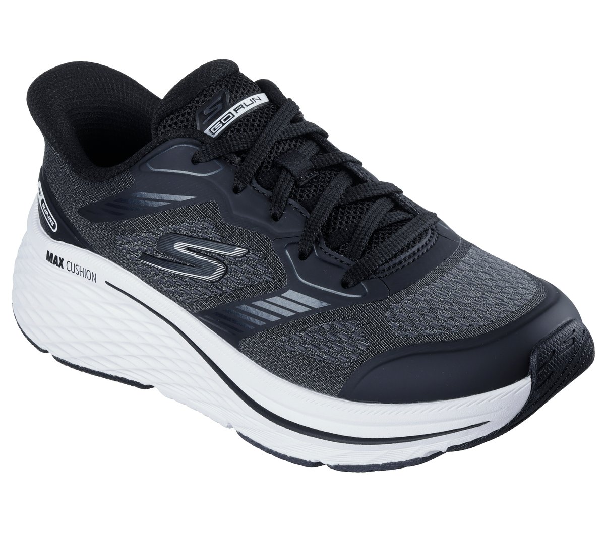 Skechers Slip-ins: Max Cushioning Elite 2.0 - Leigh Moyen Width en Noir/Blanc, Vegan, Lavable en machine