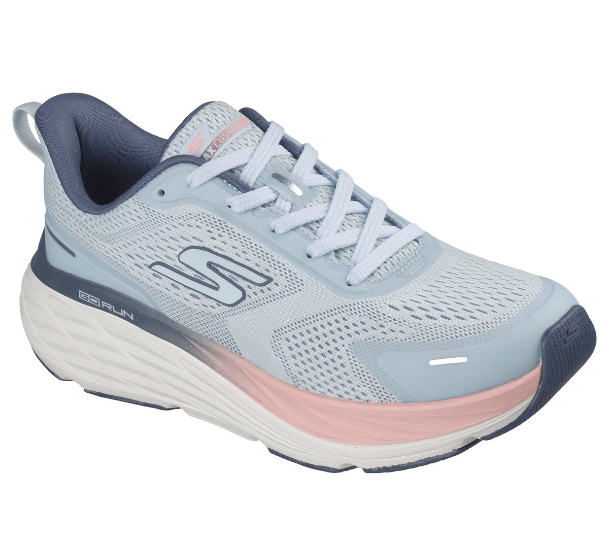 Skechers Max Cushioning Elite 3 Moyen Width en Bleu Clair/Rose, Vegan, Lavable en machine