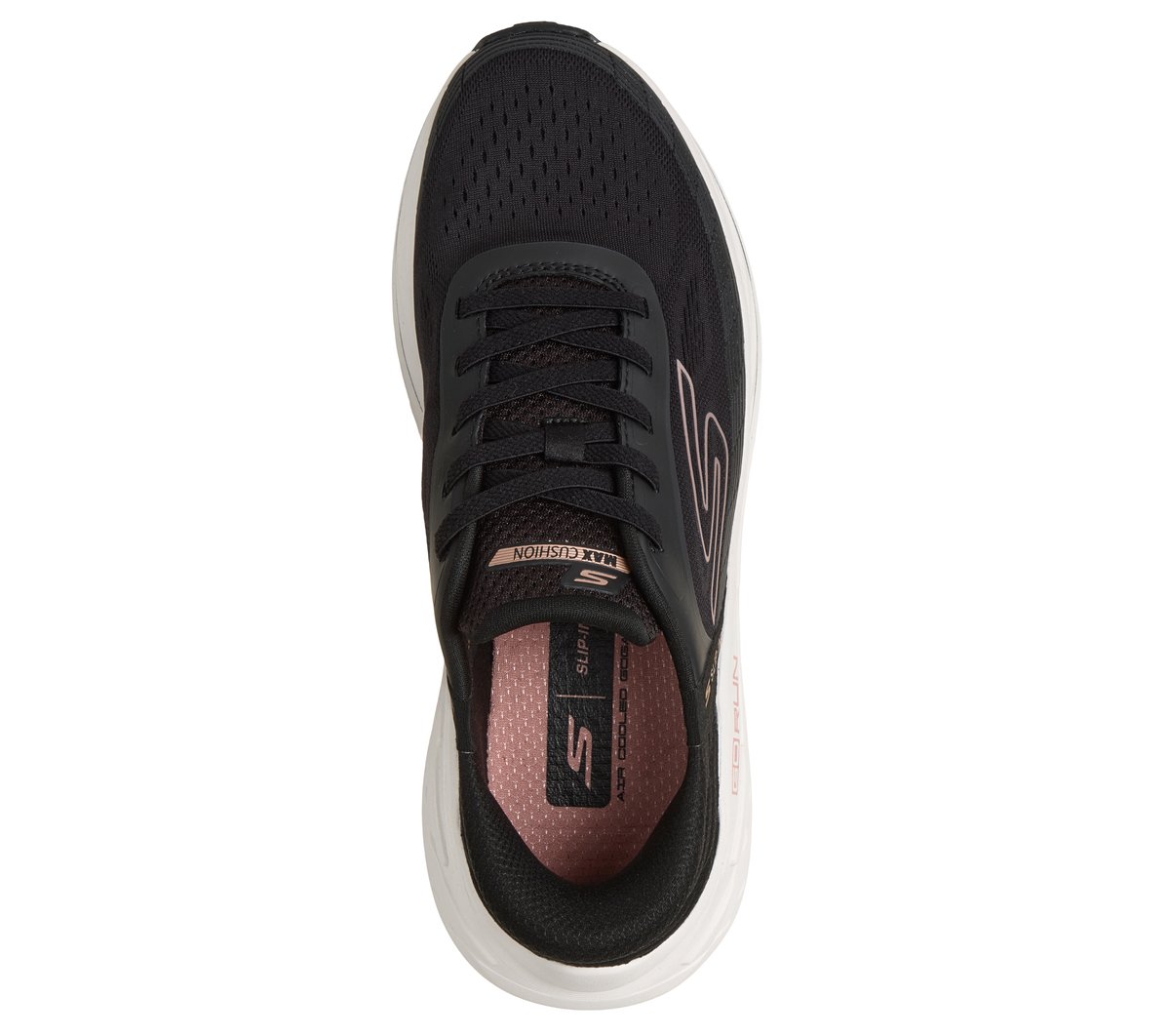 Skechers Slip-ins: Max Cushioning Elite 3 - Lenara Moyen Width en Noir/Rose, Vegan, Lavable en machine