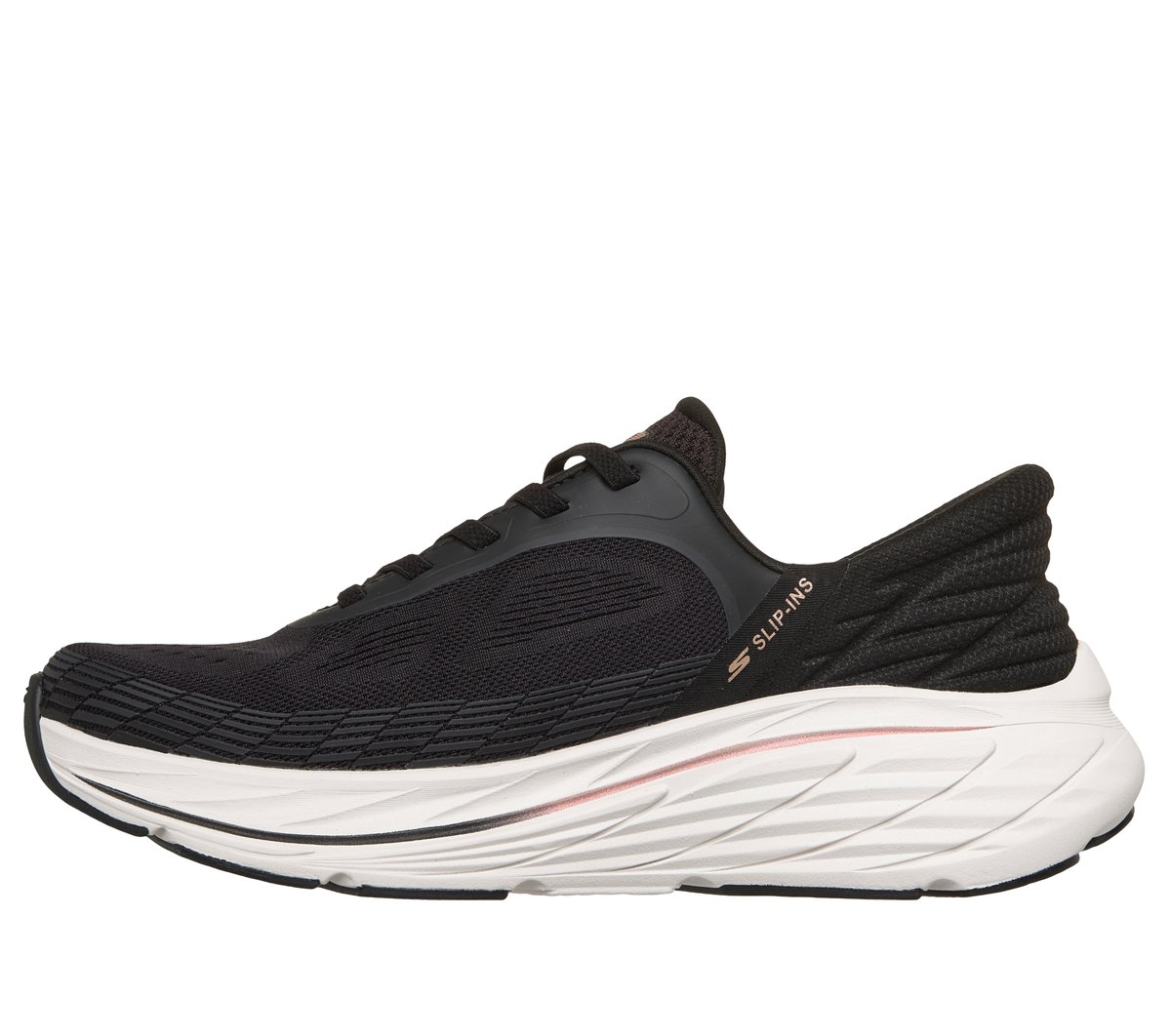 Skechers Slip-ins: Max Cushioning Elite 3 - Lenara Moyen Width en Noir/Rose, Vegan, Lavable en machine