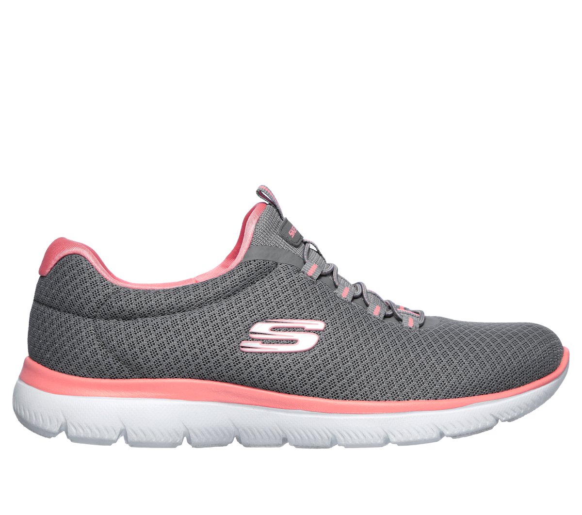 Skechers Women’s Summits Sneaker in Gray/Pink, Size 7 | Textile/Synthetic, Vegan, Machine Washable