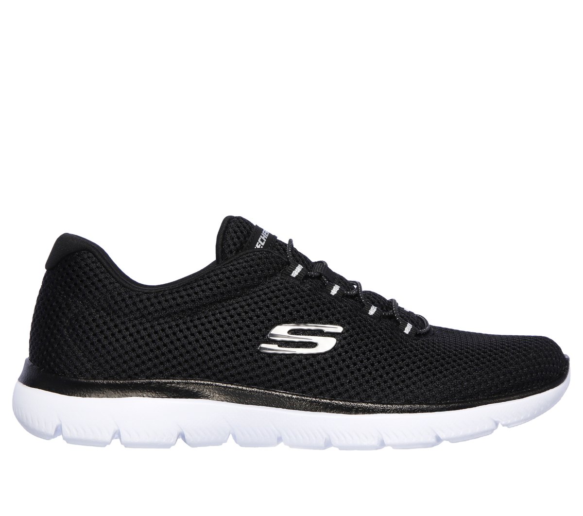 Skechers Women’s Summits Sneaker in Black/White, Size 4.5 | Textile/Synthetic, Machine Washable