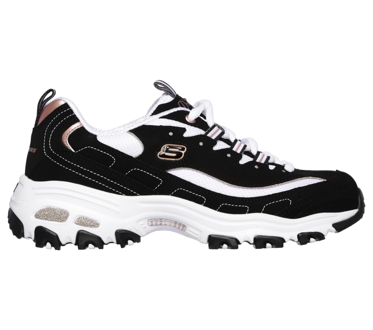 Skechers D'Lites - Devoted Fan en Negro/Oro Rosa, talla 36