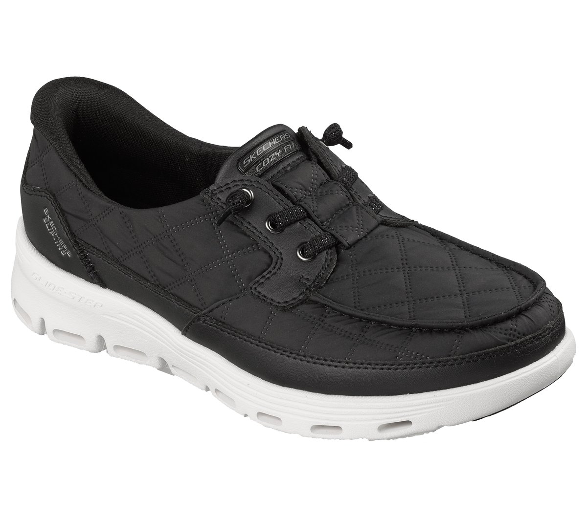 Skechers Slip-ins: Glide-Step Serene - Cozy Fit Newport Chaussures Moyen Width en Noir/Blanc, Vegan, Lavable en machine