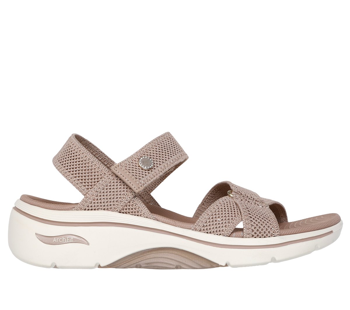 Skechers Women's Martha Stewart: Go Walk Arch Fit 2.0 Sandal - Sparkling Sandals In Taupe, Size 8 | Textile/Metal/Synthetic, Vegan, Machine Washable