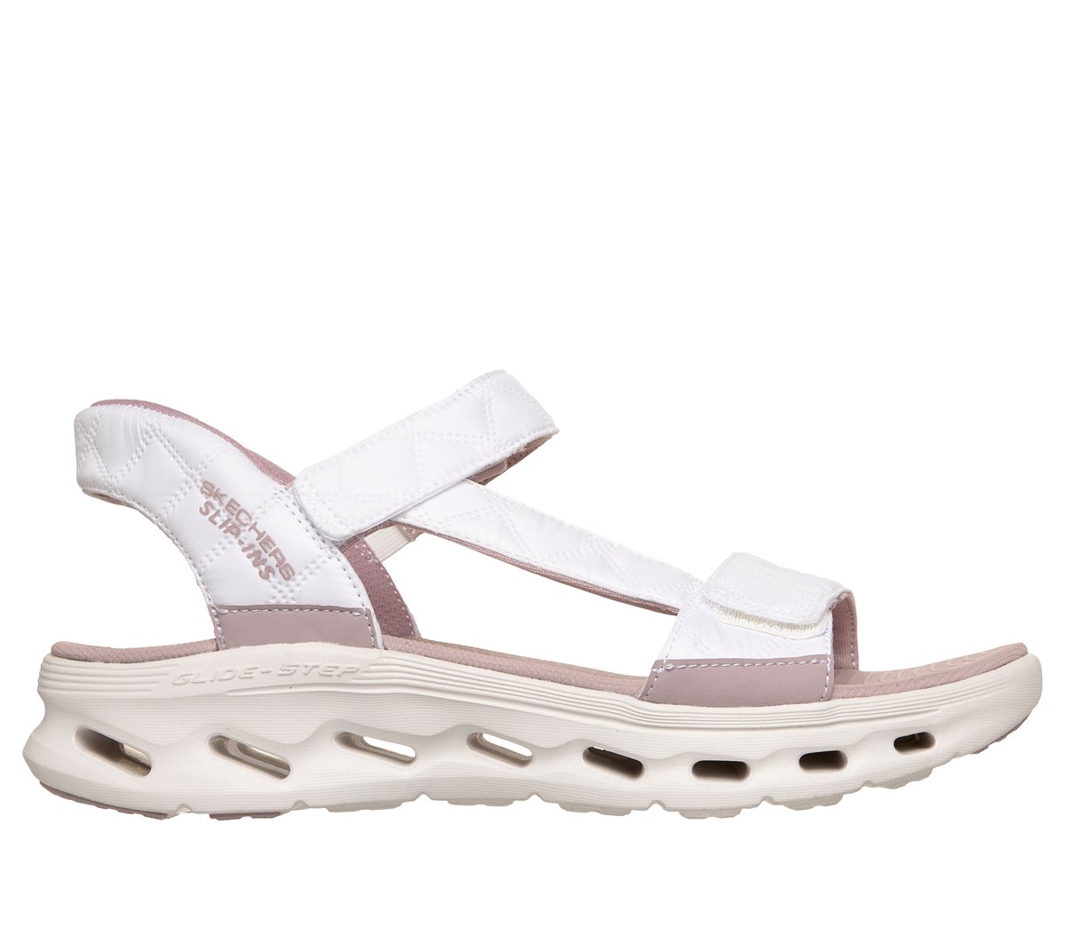 Skechers Slip-ins: GO WALK Glide-Step 2.0 Sandal - Cozy Fit Jada en Blanco/Rosa, talla 40, Vegan