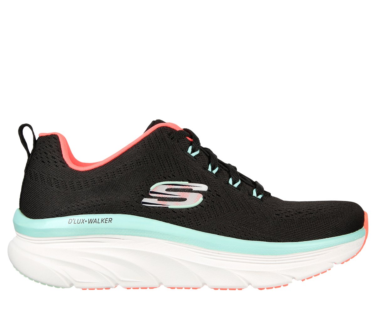 Skechers Relaxed Fit: D'Lux Walker - Fresh Finesse en Negro/Hombreta, talla 38, Vegan