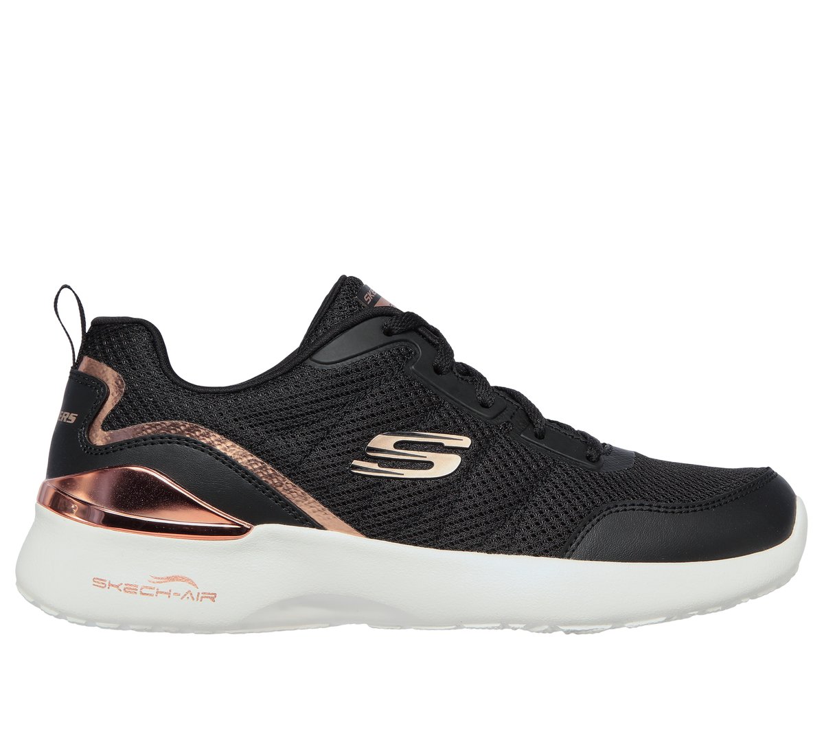 Skechers Skech-Air Dynamight - The Halcyon en Negro/Oro Rosa, talla 38, Vegan