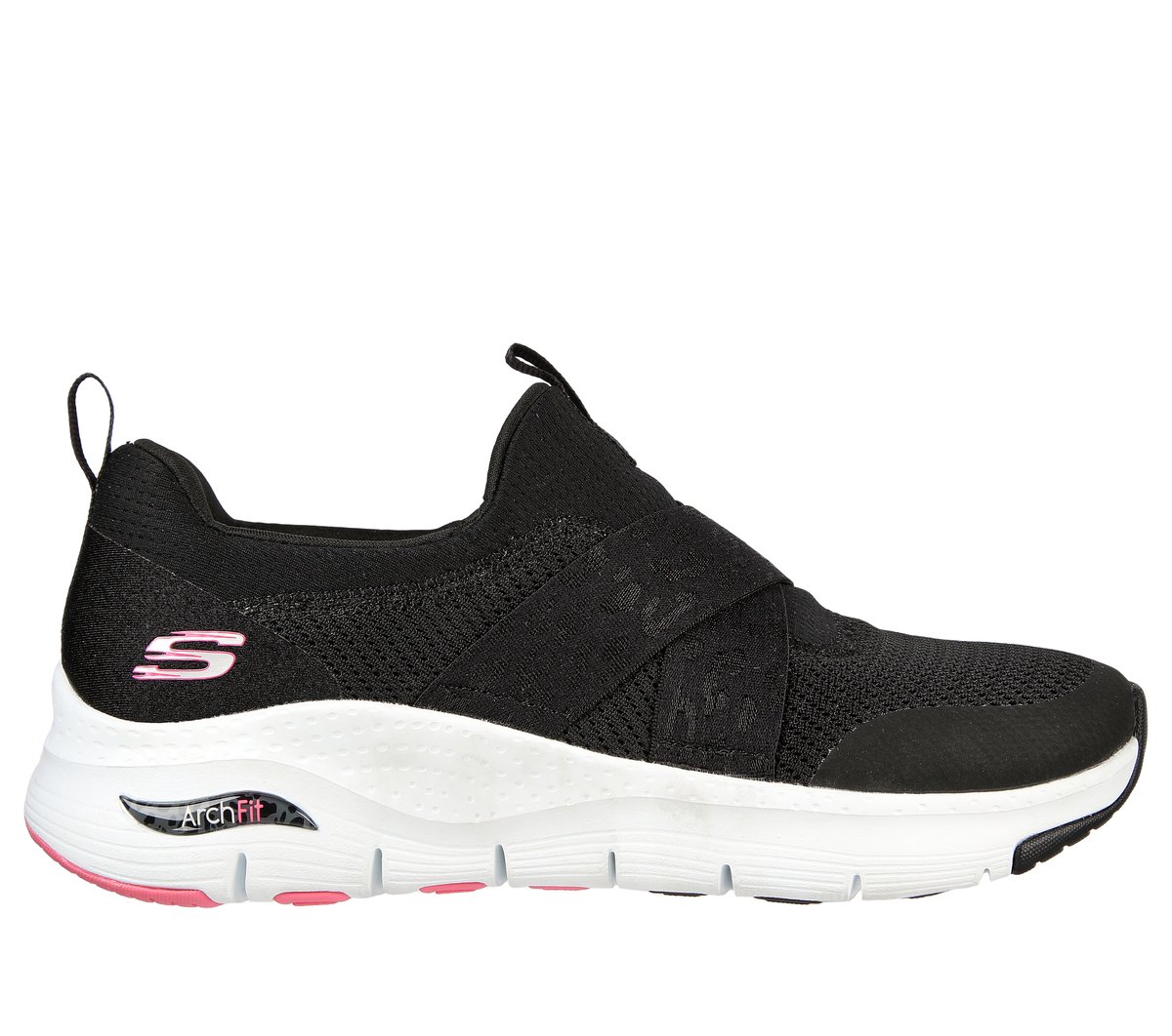 Skechers Women's Arch Fit - Modern Rhythm Sneaker in Black/Hot Pink, Size 8 | Textile, Vegan, Machine Washable-image-195969466001