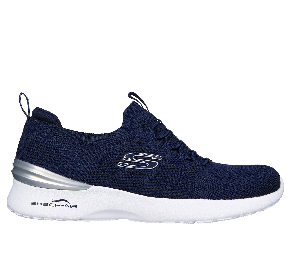 Skechers Women's Navy Blue,Silver Skech-Air Dynamight - Perfect Steps Sneaker In Navy Blue/Silver, Size 5 | Textile/Synthetic, Vegan, Machine Washable