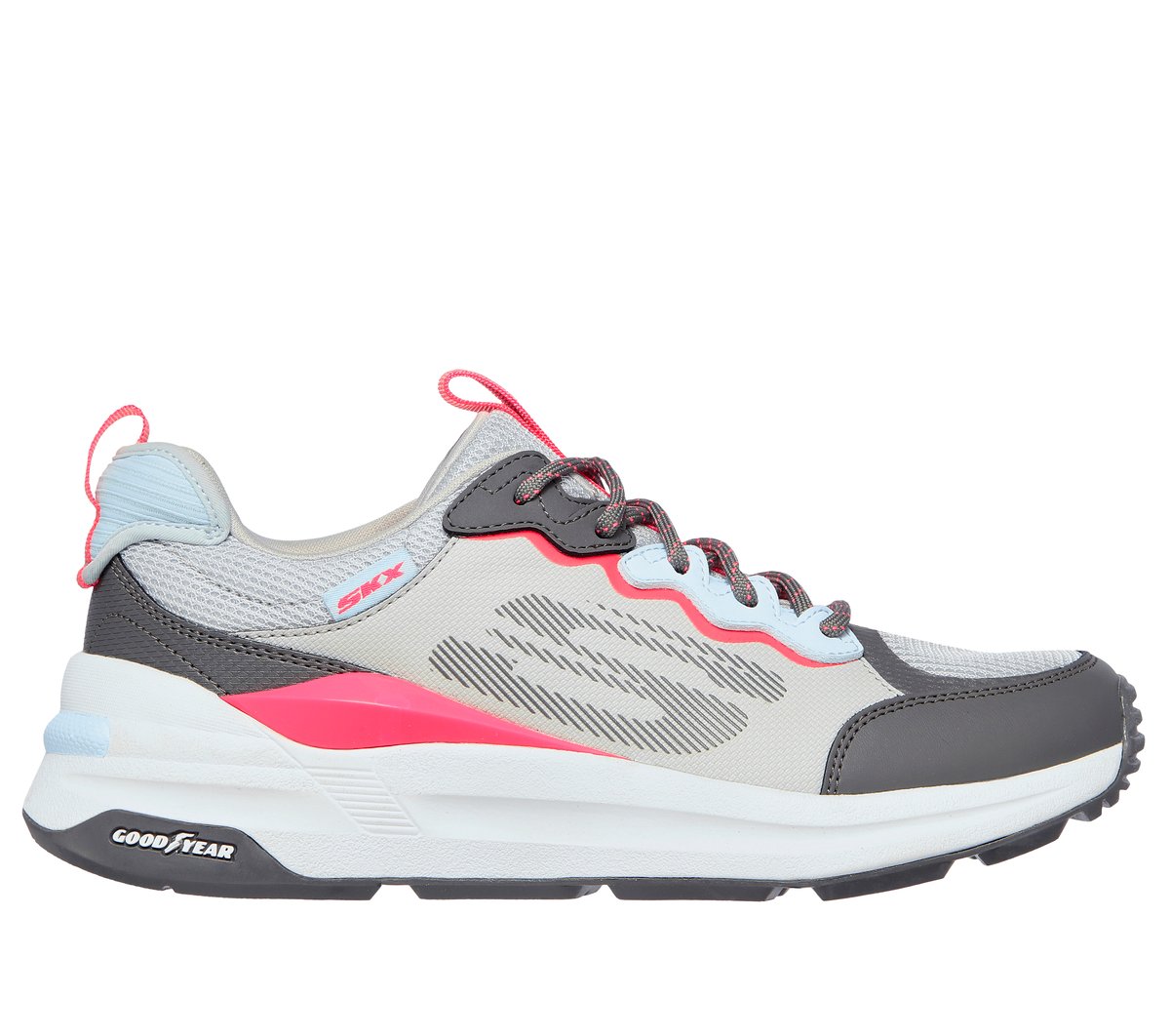 Skechers Women's Global Jogger - Fresh Strike Sneaker in Gray/Pink, Size 4 | Textile/Leather-image-149770_GYPK