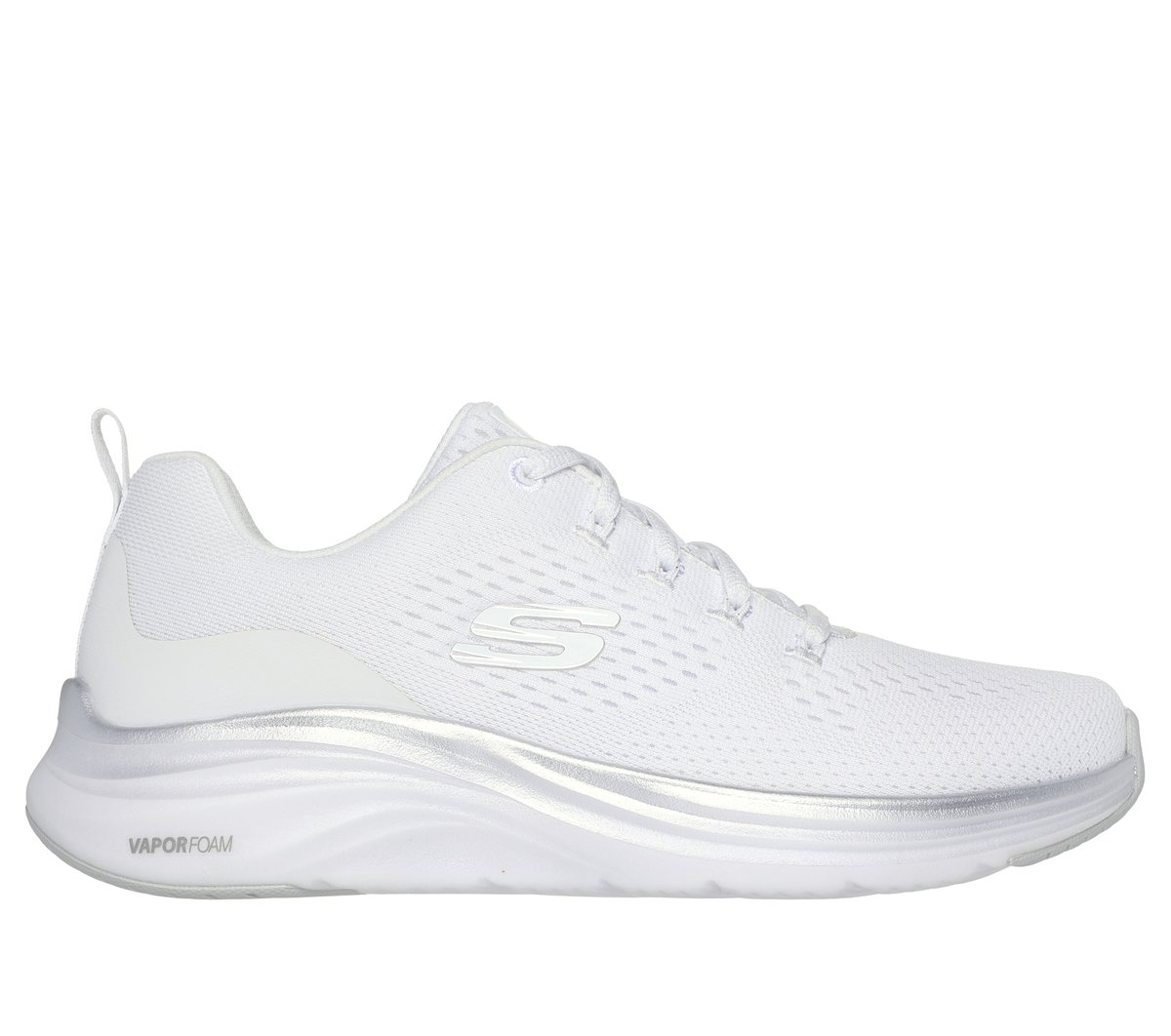Skechers Vapor Foam - Midnight Glimmer en Blanco/Plata, talla 37, Vegan
