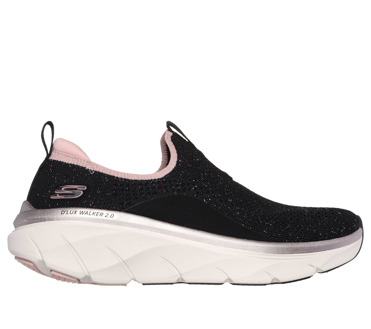 Skechers Relaxed Fit: D'Lux Walker 2.0 - Sparkle Forever en Negro/Oro Rosa, talla 36, Vegan