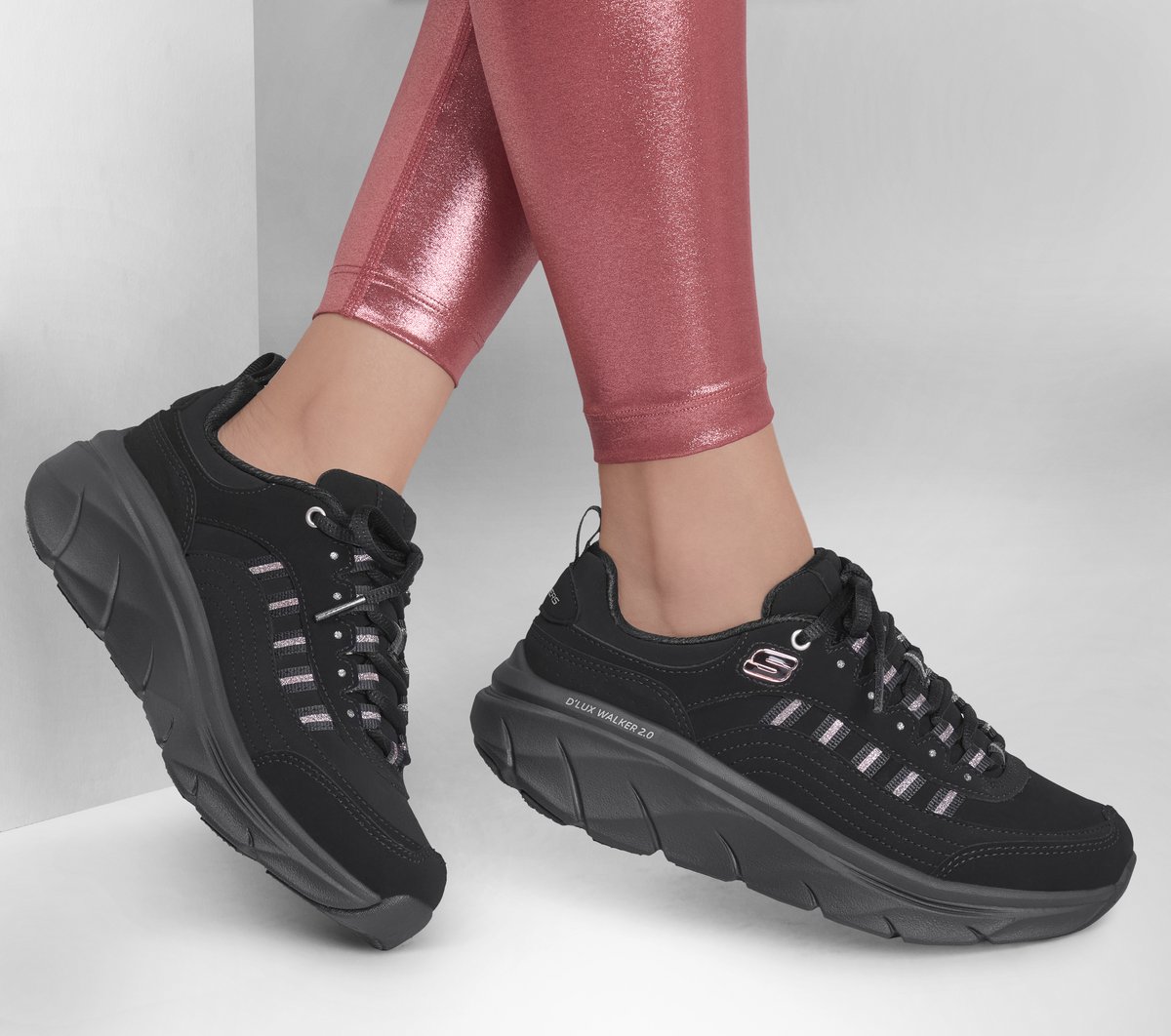 Skechers Relaxed Fit: D'Lux Walker 2.0 - Golden Step Chaussures Moyen Width en Noir/Or Rose
