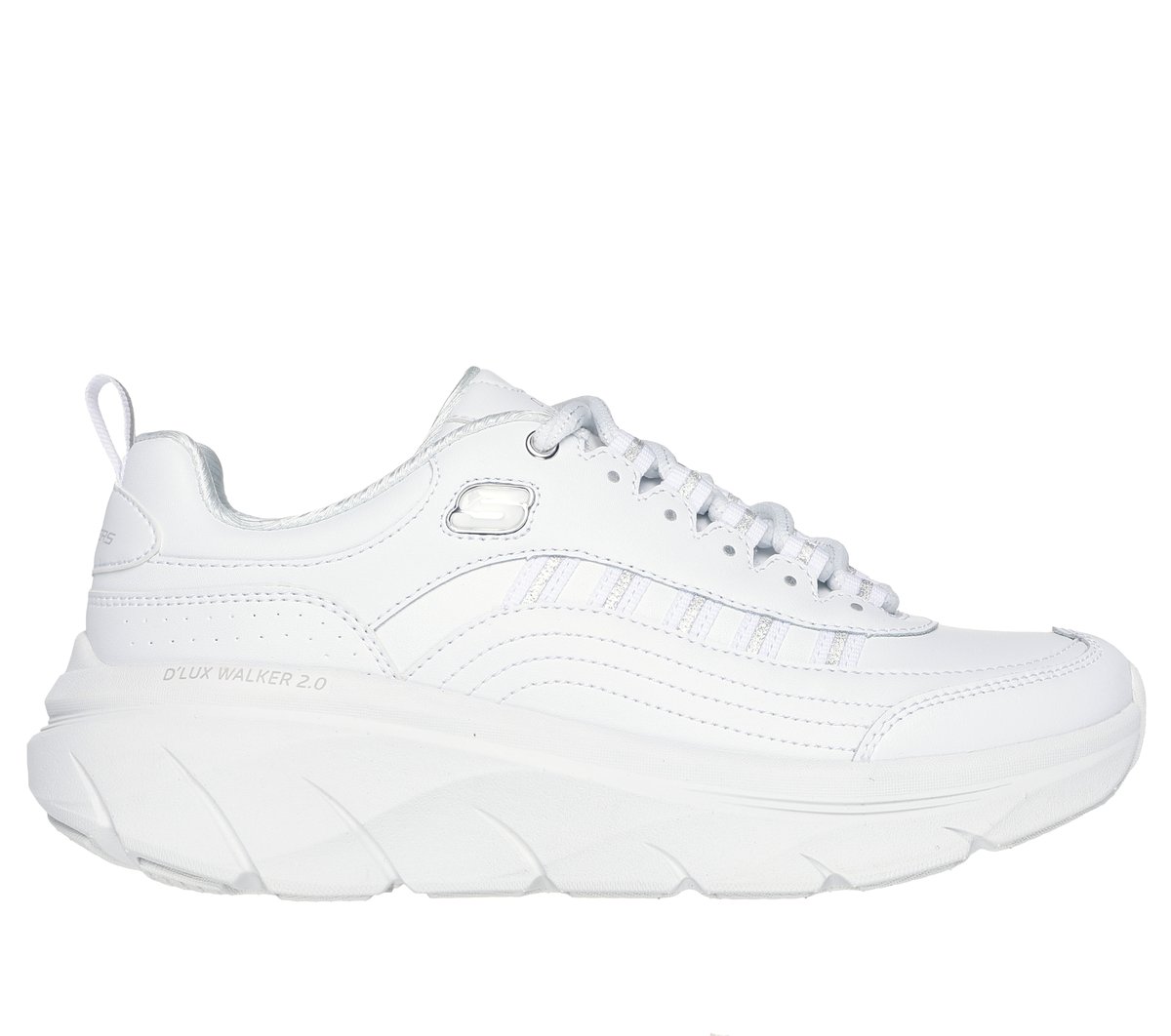 Skechers Relaxed Fit: D'Lux Walker 2.0 - Golden Step en Blanco/Plata, talla 36.5
