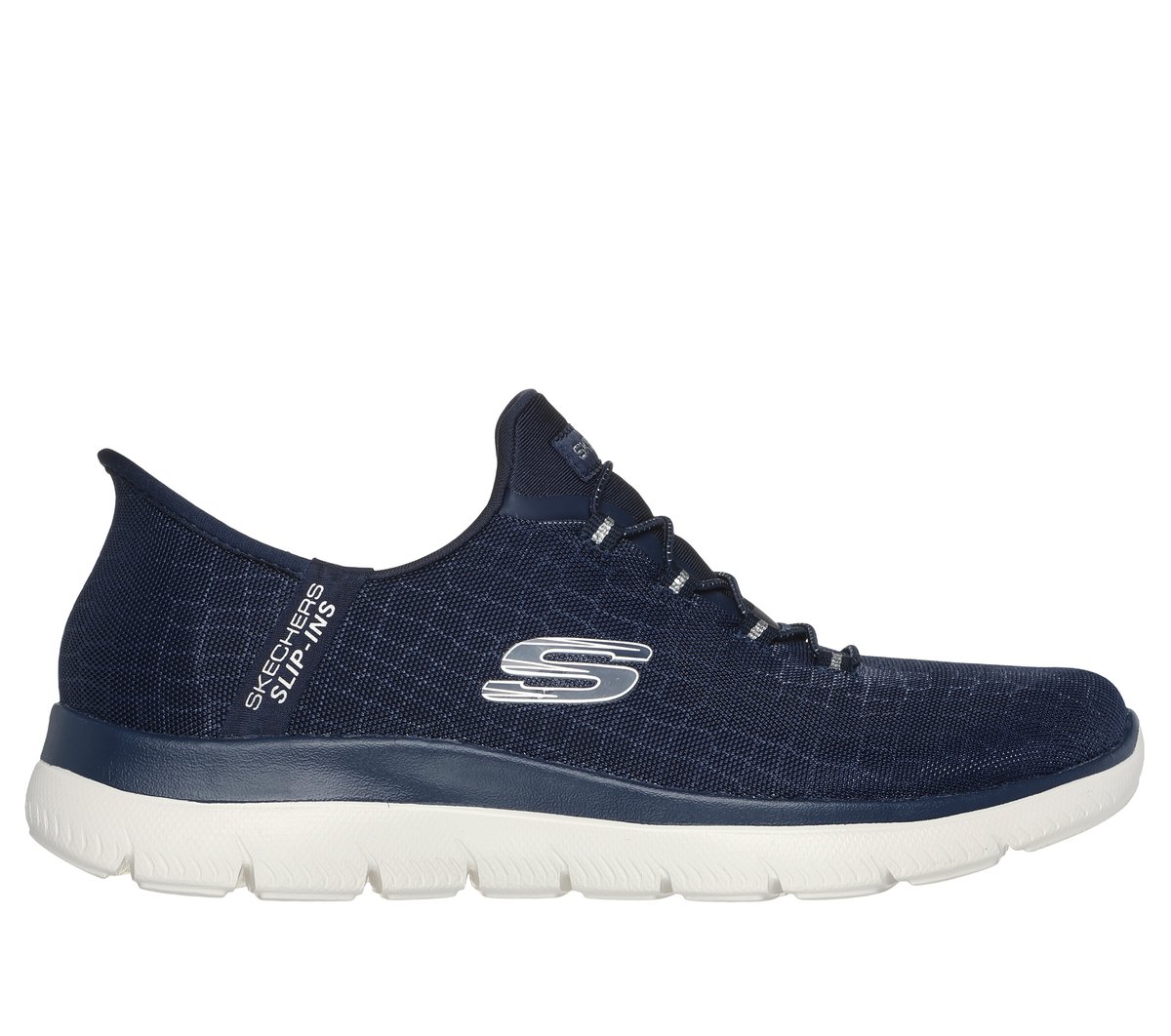 Skechers Slip-ins: Summits - Classy Night en Navy/Plata, talla 35, Vegan