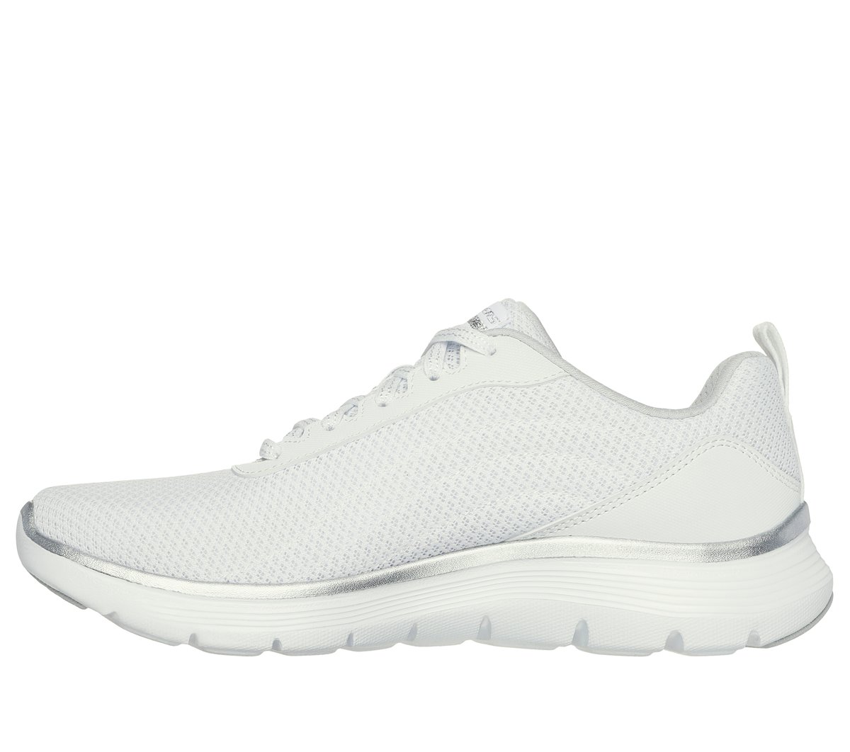 Skechers Flex Appeal 5.0 - Uptake Chaussures Moyen Width en Blanc/Argent, Vegan, Lavable en machine