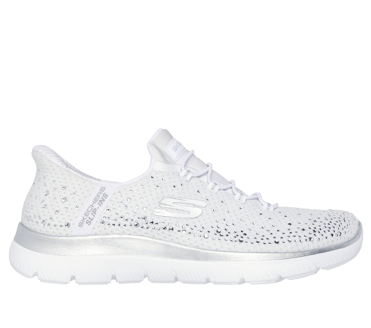 Skechers Slip-ins: Summits - Brilliant Shine en Blanco/Plata, talla 41, Vegan